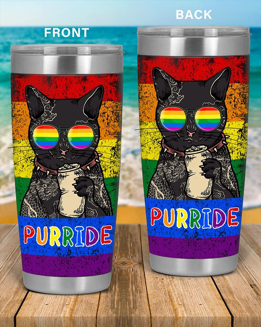 Purride Tumbler Lesbian/Gay Pride Travel Tumbler Cup, Perfect Lgbt Tumbler, Rainbow Cat Tumbler, Gifts For Lgbtq Community, Lgbt Gifts