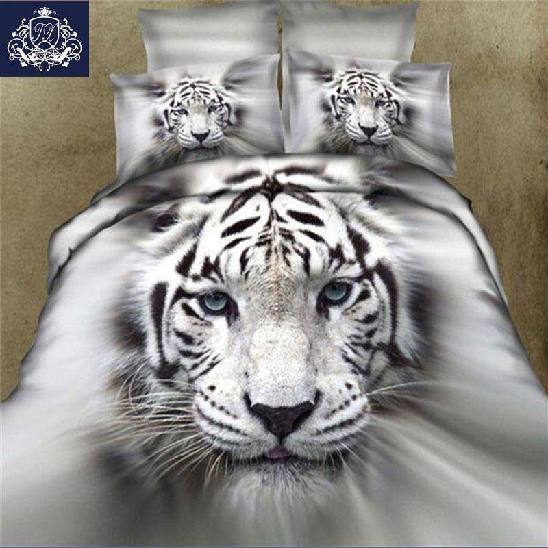 3D Animal Duvet Cover King/Queen Size Tiger White 3D Bedding