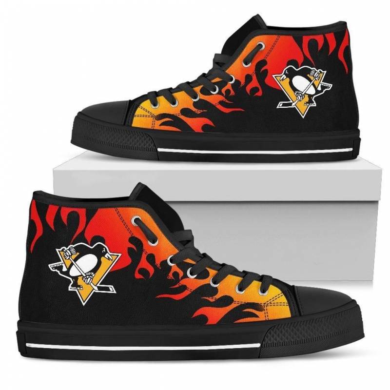 Fire Burning Fierce Strong Logo Pittsburgh Penguins High Top Shoes #867