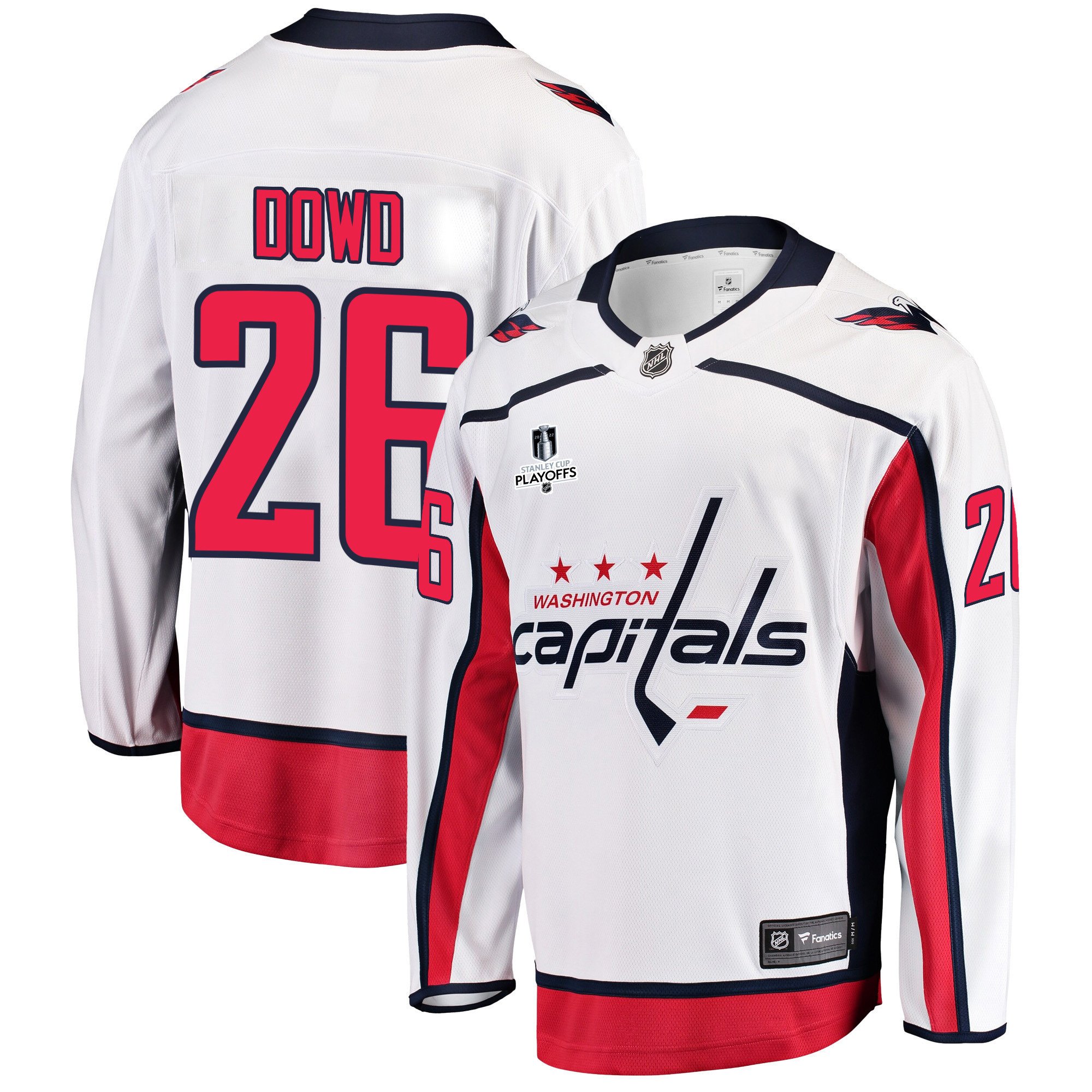 Washington Capitals Nic Dowd 26 Away 2022 Stanley Cup Playoffs Breakaway Men Jersey – White