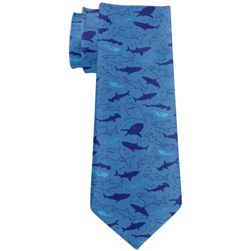 Shark Sharks Outline Repeat Pattern All Over Neck Tie