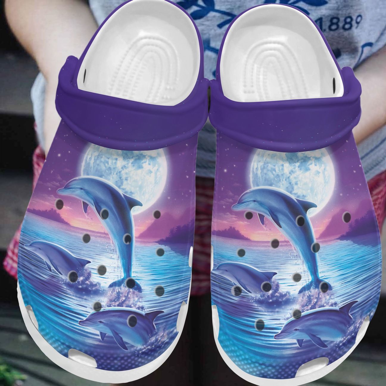 Dolphin Personalized Clog, Custom Name, Text, Color, Number Fashion Style For Women, Men, Kid, Print 3D Dancing Under The Moonlight