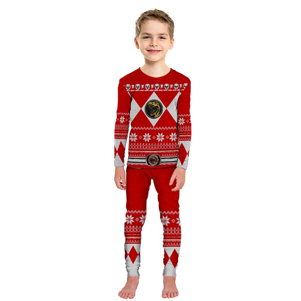 3D Red Mighty Morphin Power Ranger Ugly Christmas Custom Pajamas Set