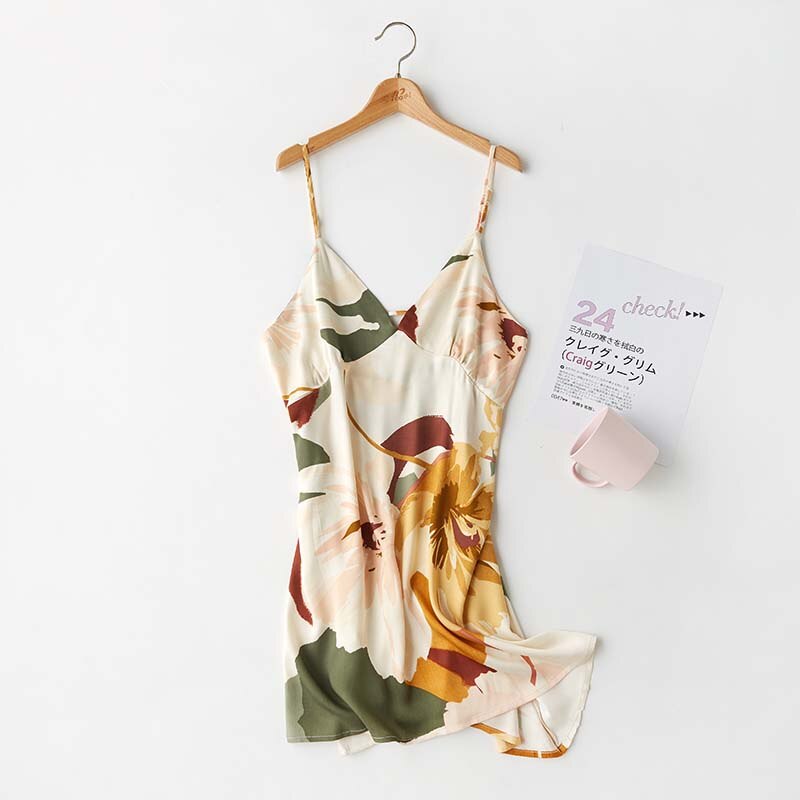 Summer 2009 Sexy Spaghetti Strap Sleepwear Women Sleeveless Sleeping Dress Classic Flower Printing Night Gown Europe Nightwear alx