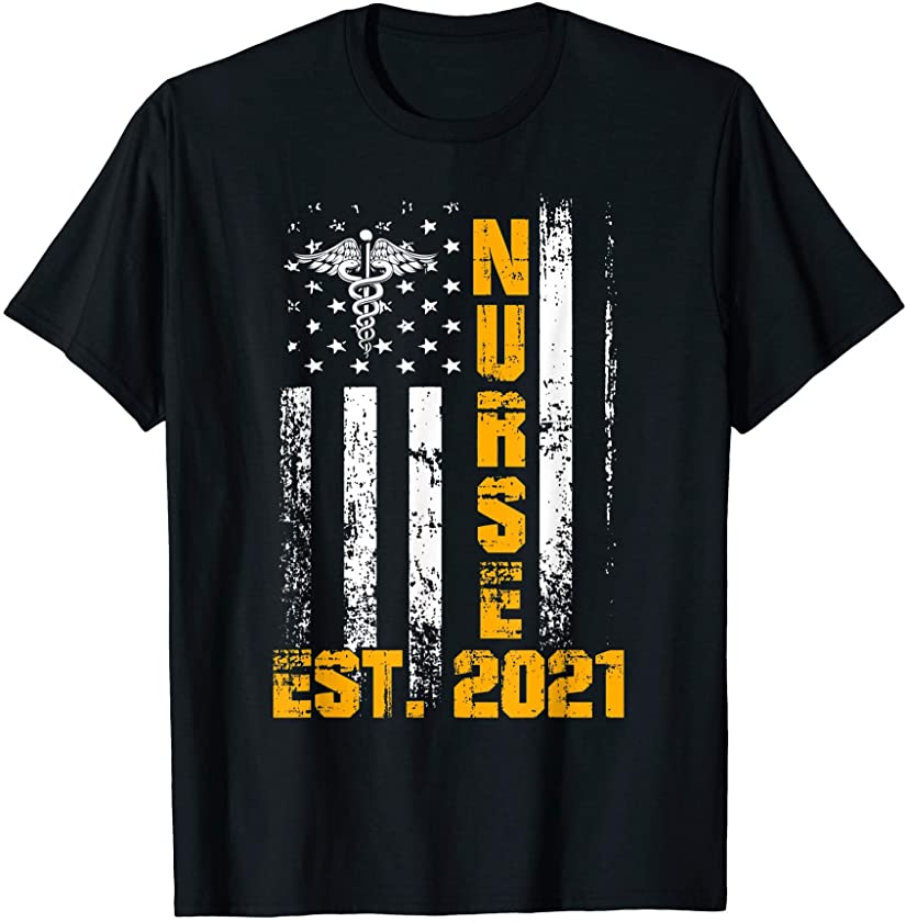 Vintage Nurse Est 2021 American USA Flag Pharmacy Gift T-Shirt