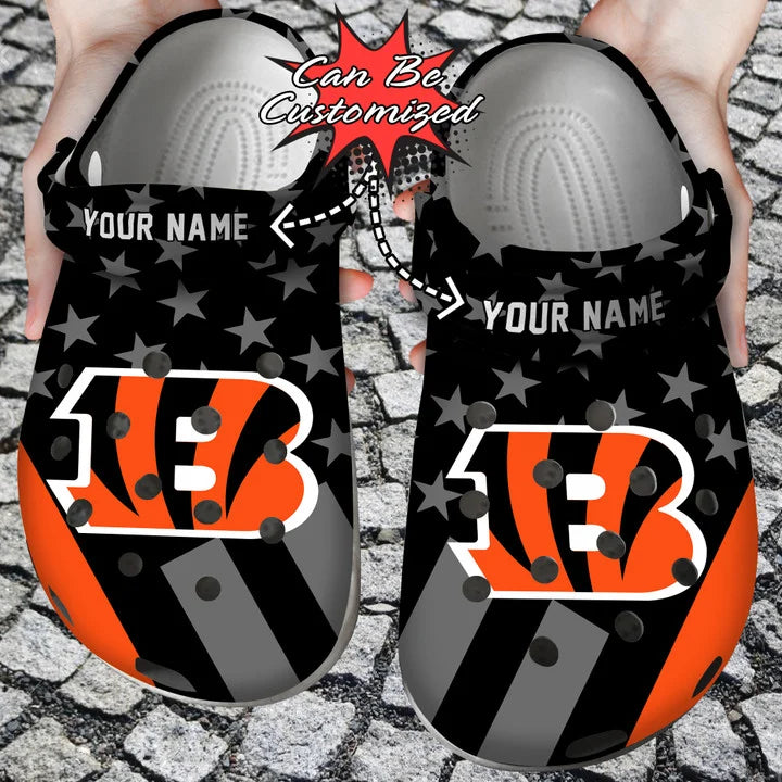 Football Crocss – Personalized Cincinnati Bengals Star Flag Clog Shoes