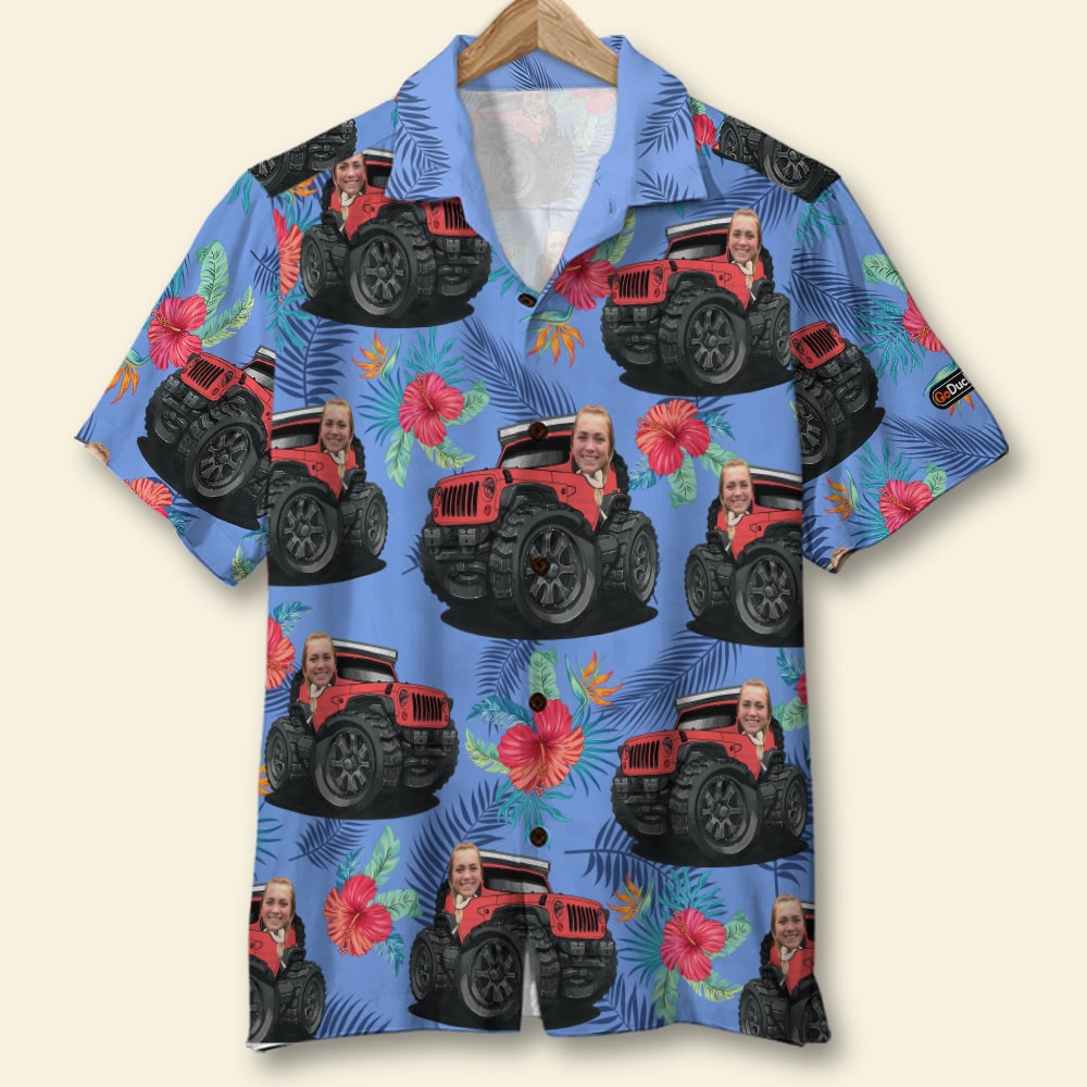 Car And Flower Background Custom Photo Hawaii Aloha Shirt Ha24991