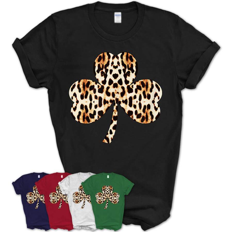 St Patricks Day Lucky Leopard Cheetah Print Clover T-Shirt