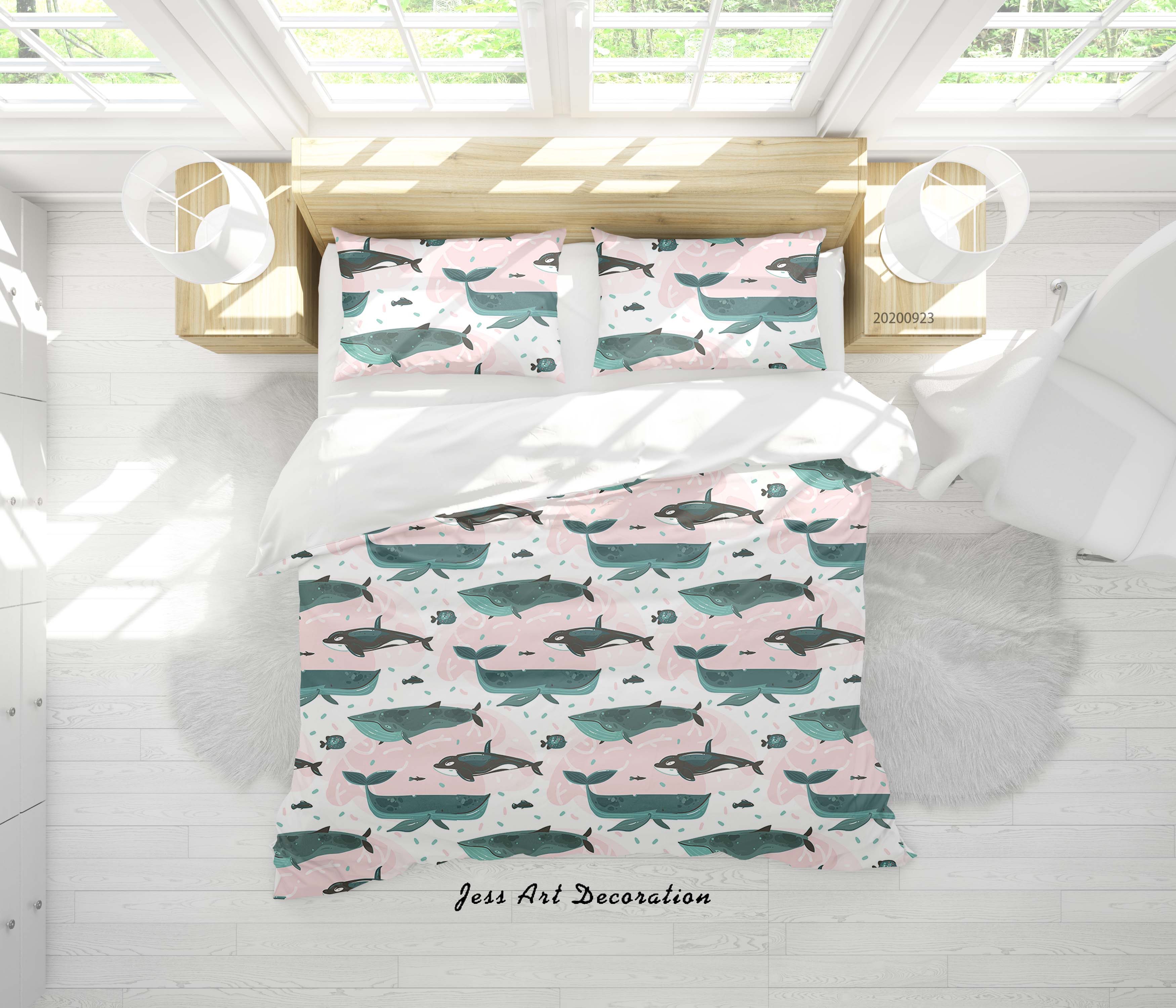 3D Hand Drawn Cartoon Whale Pattern Quilt Cover Set Bedding Set Duvet Cover Pillowcases Wj 6332