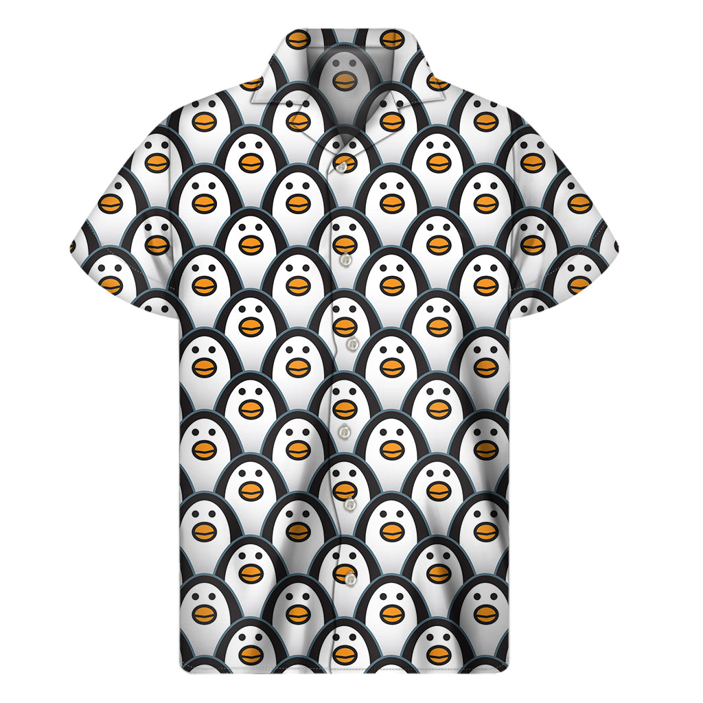 Cute Penguin Face Pattern Print Men’S Short Sleeve Shirt