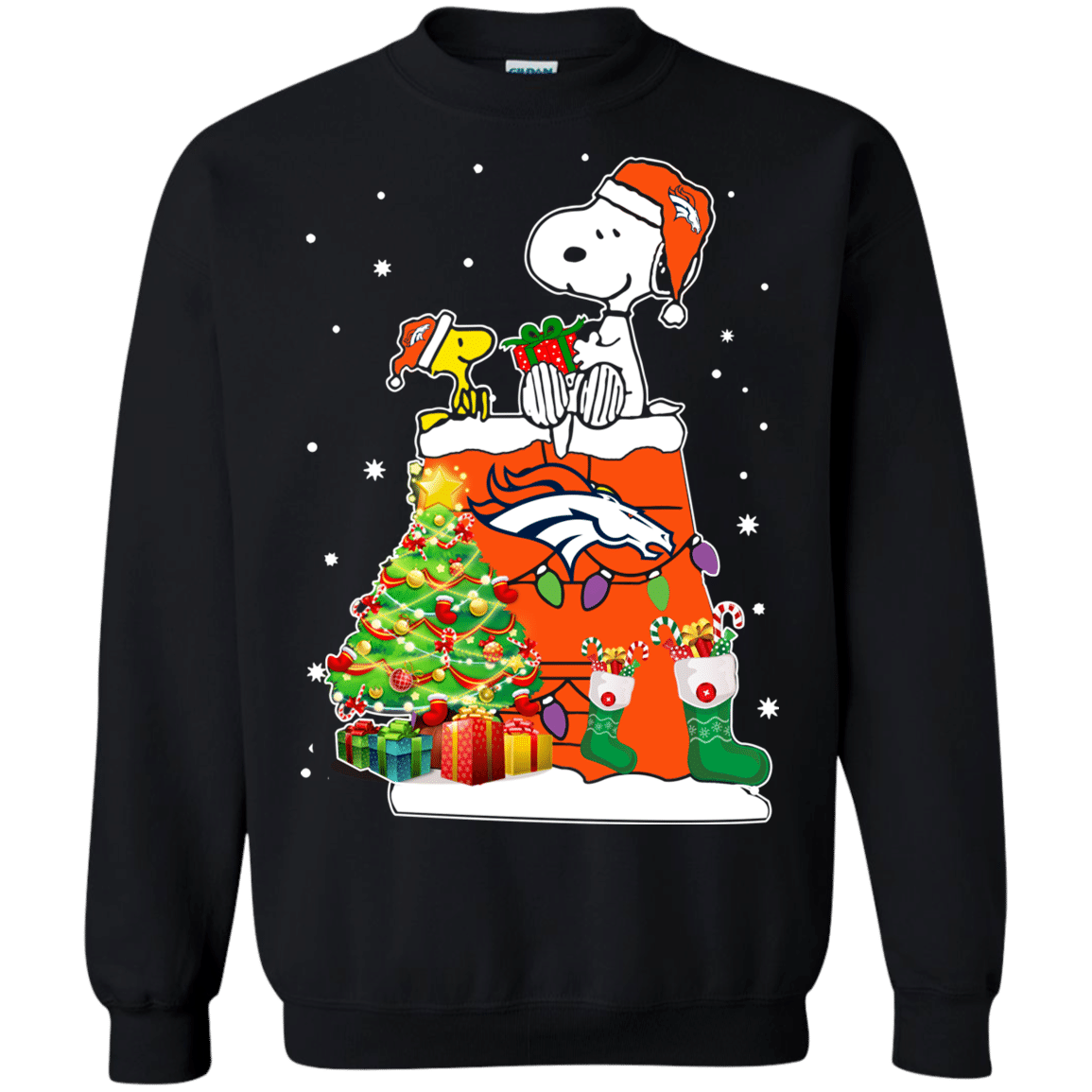 Check Out This Awesome Denver Broncos Snoopy & Woodstock Christmas Shirt G180 Gildan Crewneck Pullover Sweatshirt  8 Oz.