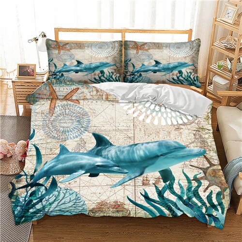 3D Turtle Marine Sea Bedding Set Shark Octopus Duvet Cover Pillowcase Tortoise Full Queen Twin Cover Adult/Kid Girls