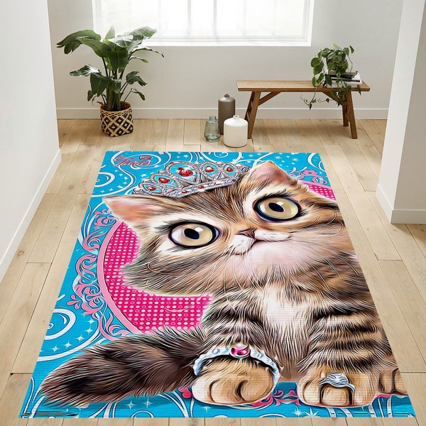 Animal Club Kitten In A Tiara Rug Living Room Rug US Gift Decor