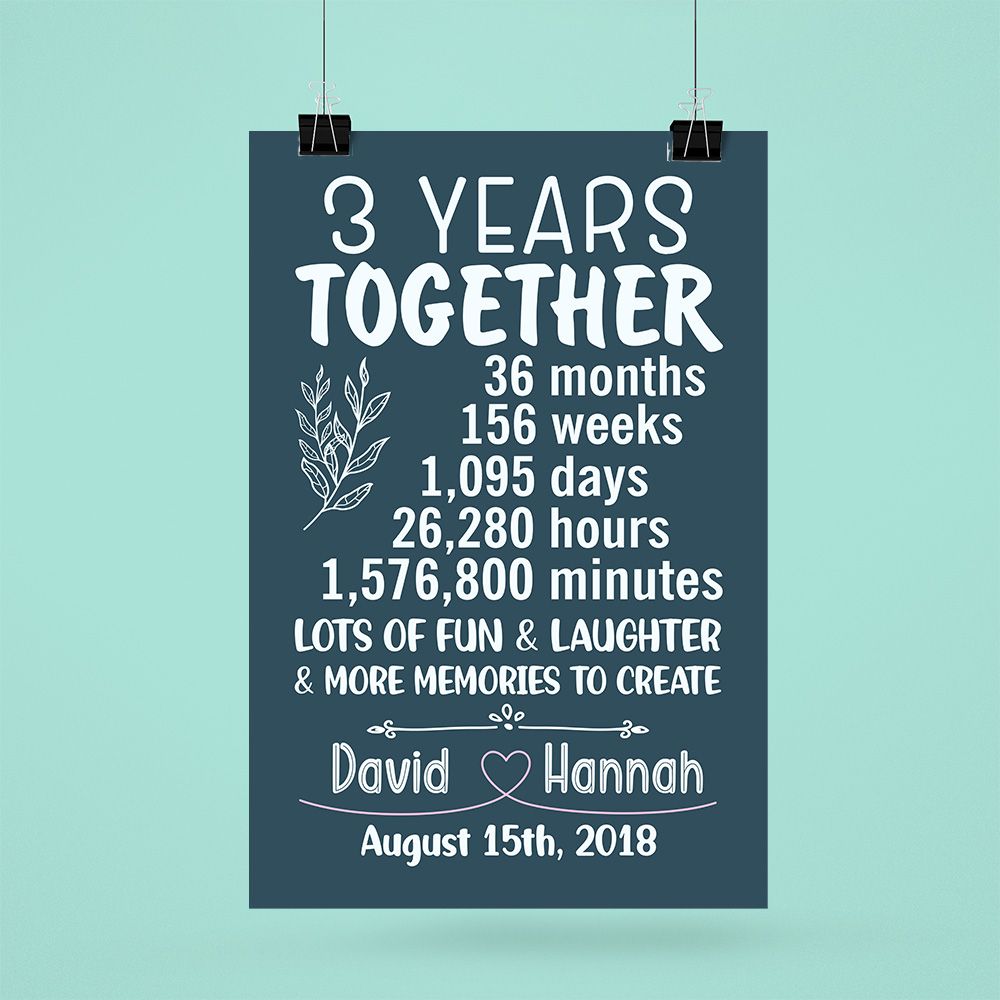 Personalized Name & Date 3Rd Wedding Anniversary Gifts Poster For Couple, Parents, Wife & Husband, Him, Her