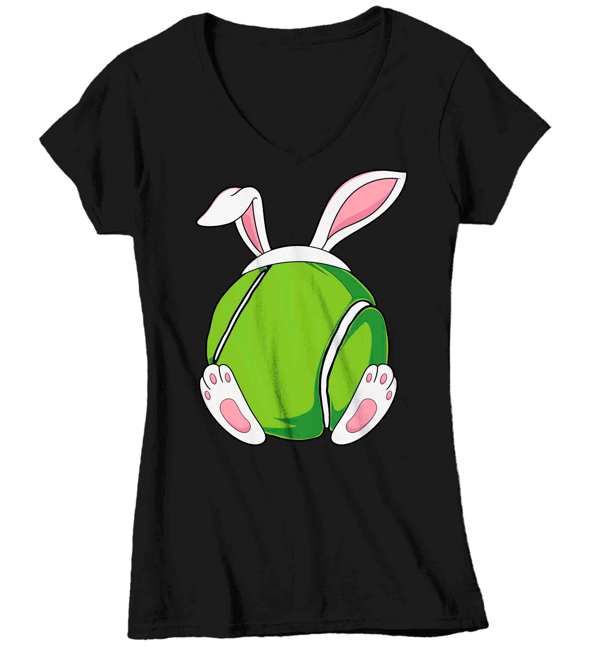 Women’S V-Neck Funny Easter T Shirt Tennis Ball Bunny Shirt Rabbit Ears Feet Tennis Coach Gym Teacher Tshirt Gift Easter Tee Ladies Woman