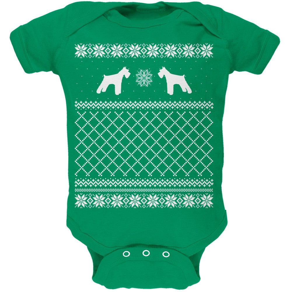 Schnauzer Ugly Christmas Sweater Kelly Green Soft Baby One Piece