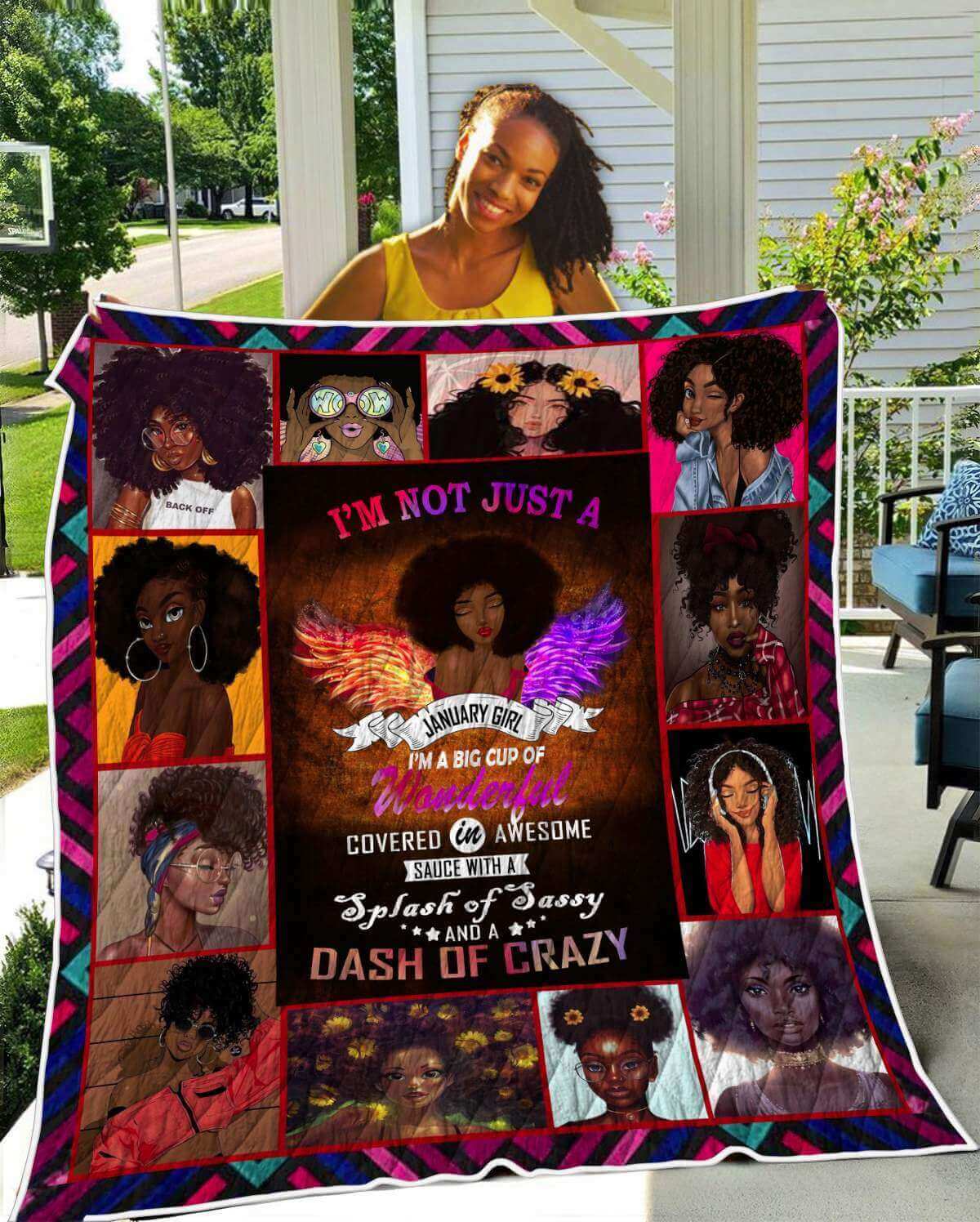 African Quilts I’m Not Just A Januray Girl Pretty Afro Girl Afrocentric Themed Gift Idea WBG3488