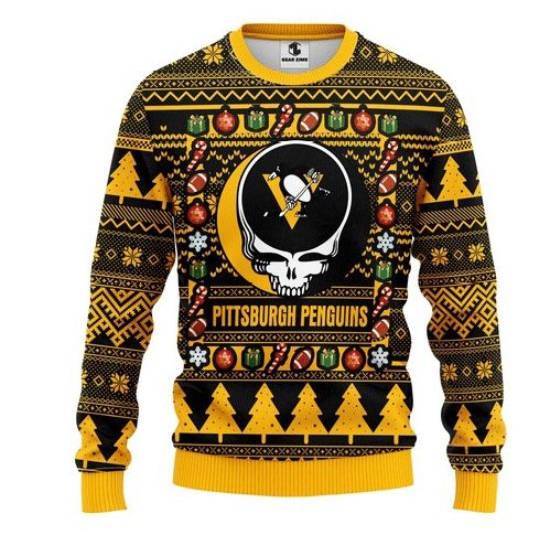 Pittsburgh Penguins Black Gold Skull Gift For Fan Ugly Wool Sweater Christmas