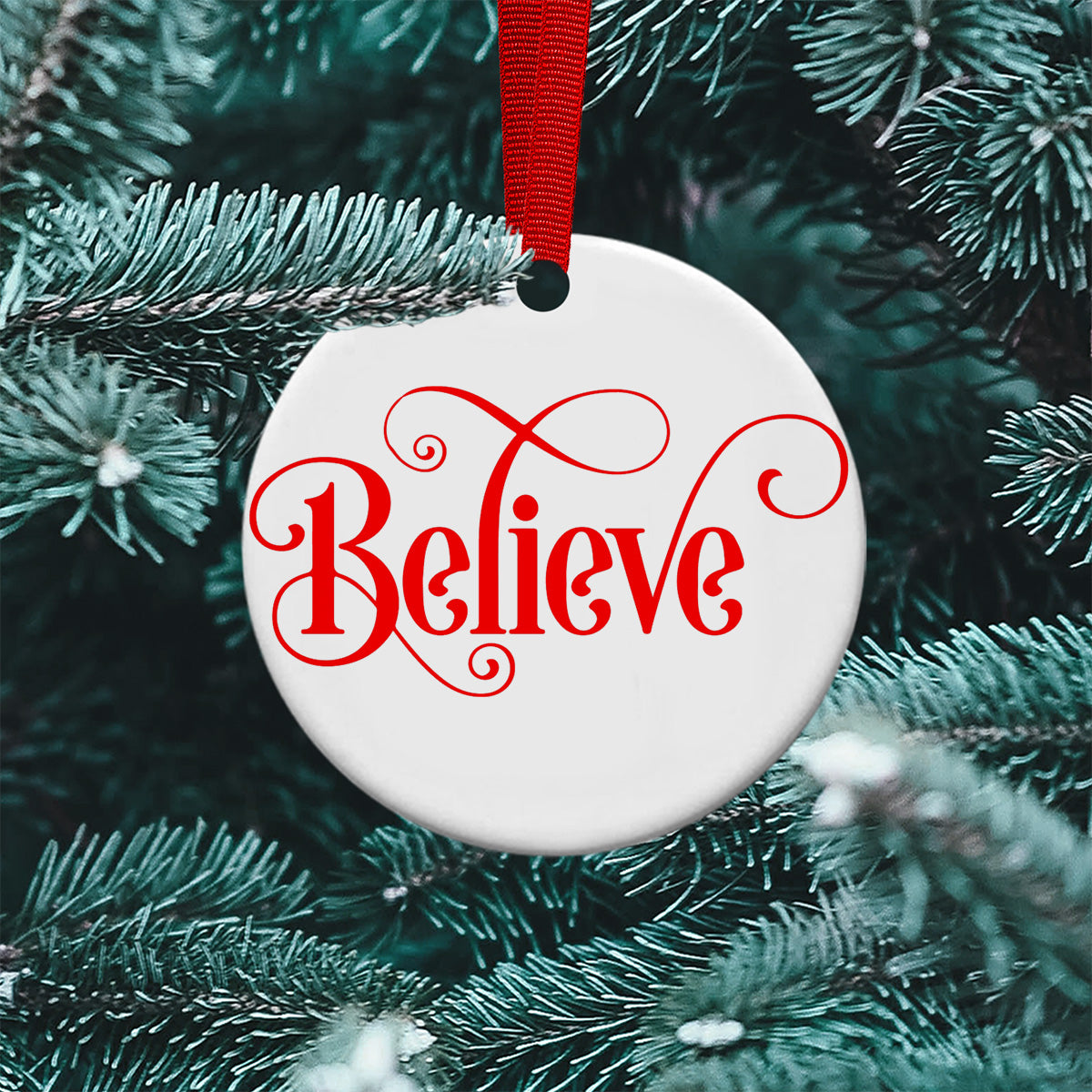 Winter Family Time Believe in Christmas Ornaments Tree Topper Decoration 2020 Gift Ideas Ornament (2 sided)