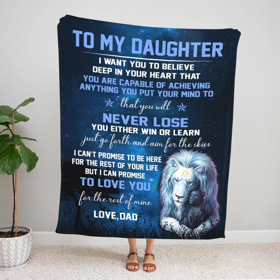 Custom Blanket For Daughter – Gift For Daughter From Dad – Lion Blanket Birthday Valentine Graduate Christmas Gift For Her