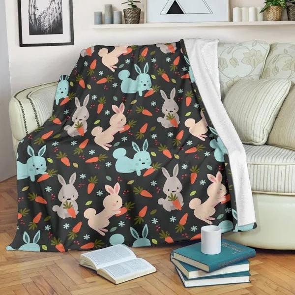 Carrot Rabbit Bunny Pattern Print Blanket Fleece Blanket, Blanket Sofa Bed, 3D Blanket