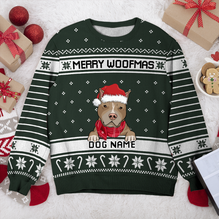 American Pit Bull Merry Woofmas Personalized Sweater, Dog Ugly Christmas Sweater