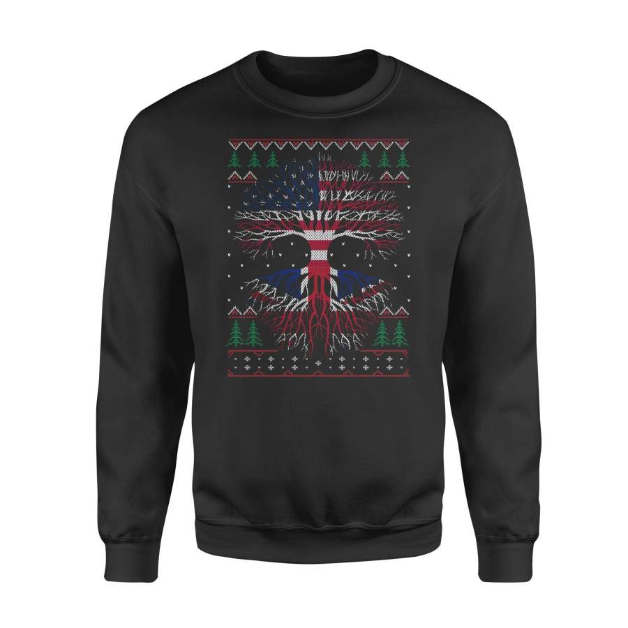 YOLOstuff British Roots American US Grown Flag Ugly Christmas – Standard Fleece Sweatshirt