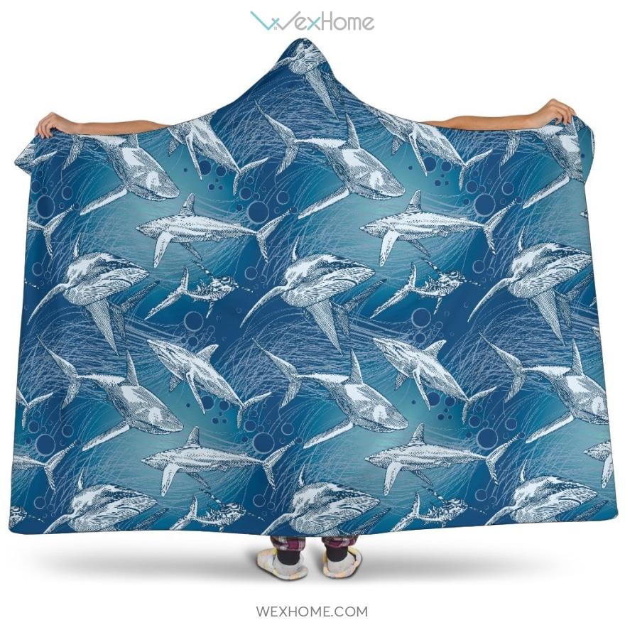 Shark Hand Drawn Hooded Blanket