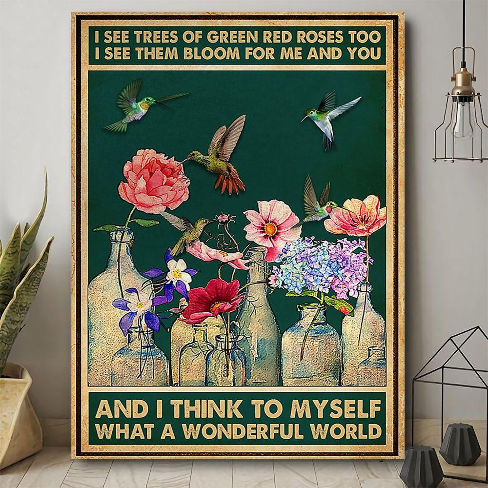 What A Wonderful World With Hummingbirds Poster Canvas Home Décor Birthday Gifts For Women Girl – Gigo Smart