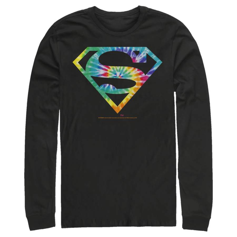 Superman Men’s Tie-Dye Shield Logo  Long Sleeve Shirt