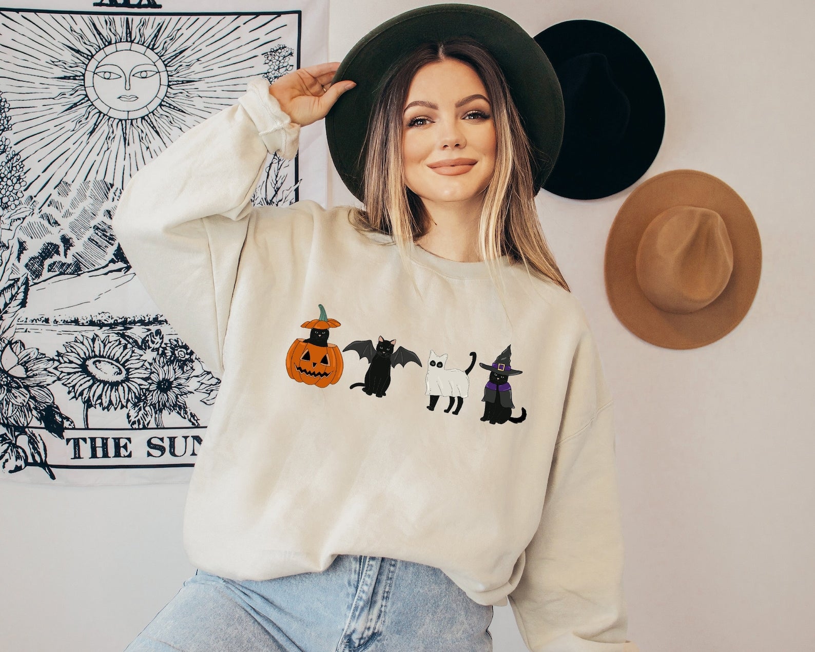 Halloween Sweatshirt, Ghost Shirt, Cat Sweatshirt, Halloween Sweatshirt, Halloween Cat Sweatshirt, Cat Lover Sweatshirt, Black Cat Sweatshirt,