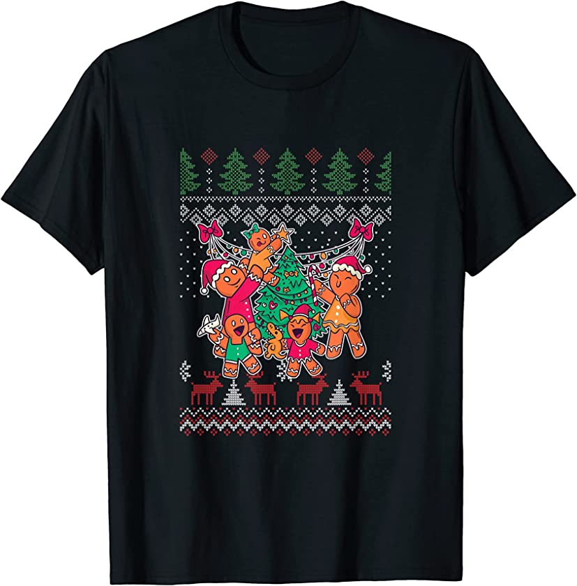 Ugly Christmas Gingerbread Family X-Mas Tree Santa Claus T-Shirt