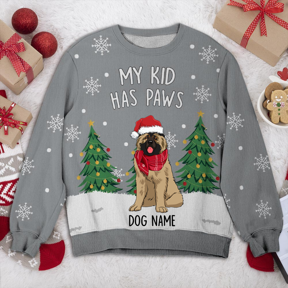 Caucasian Shepherd My Kid Has Paws Personalized Sweater 2, Dog Ugly Christmas Sweater