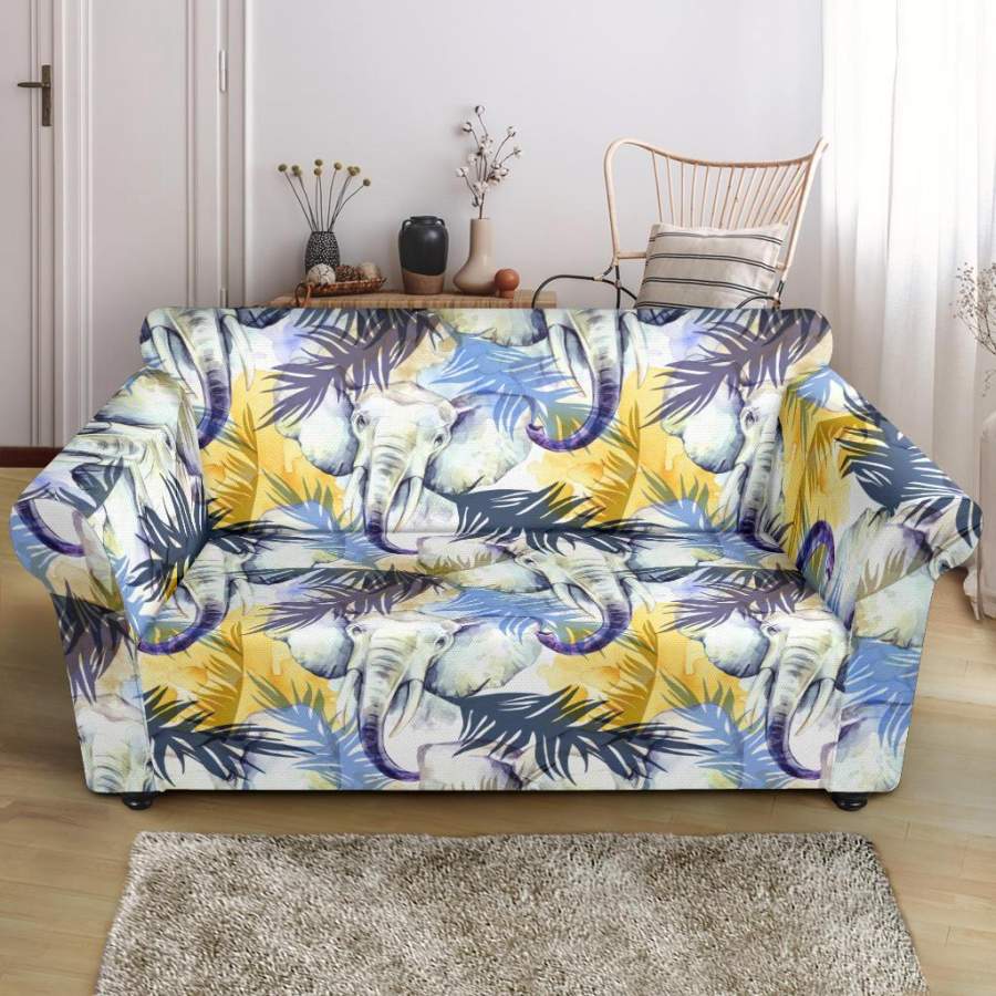 Tropical Palm Leave Elephant Print Loveseat Cover