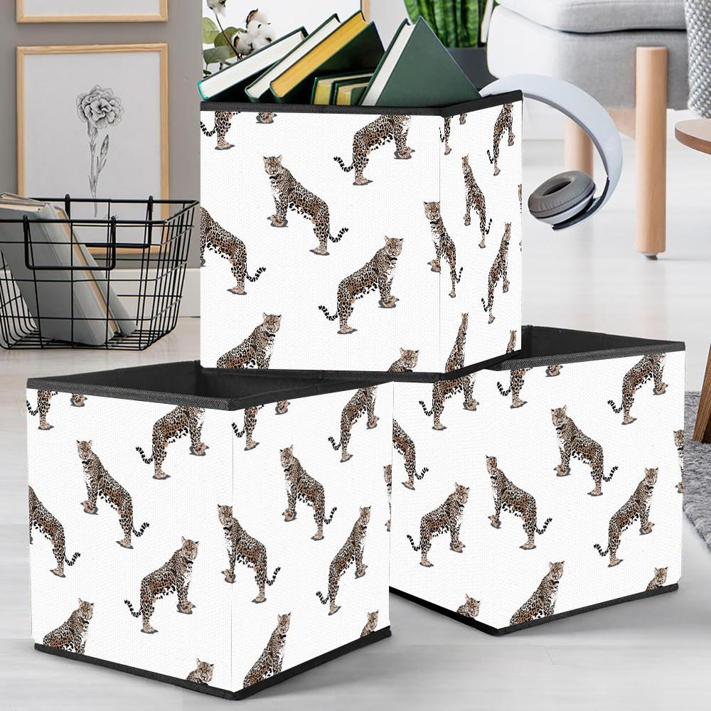 Tiger Leopard Animals Fashion Ornament On White Background Storage Bin Storage Cube