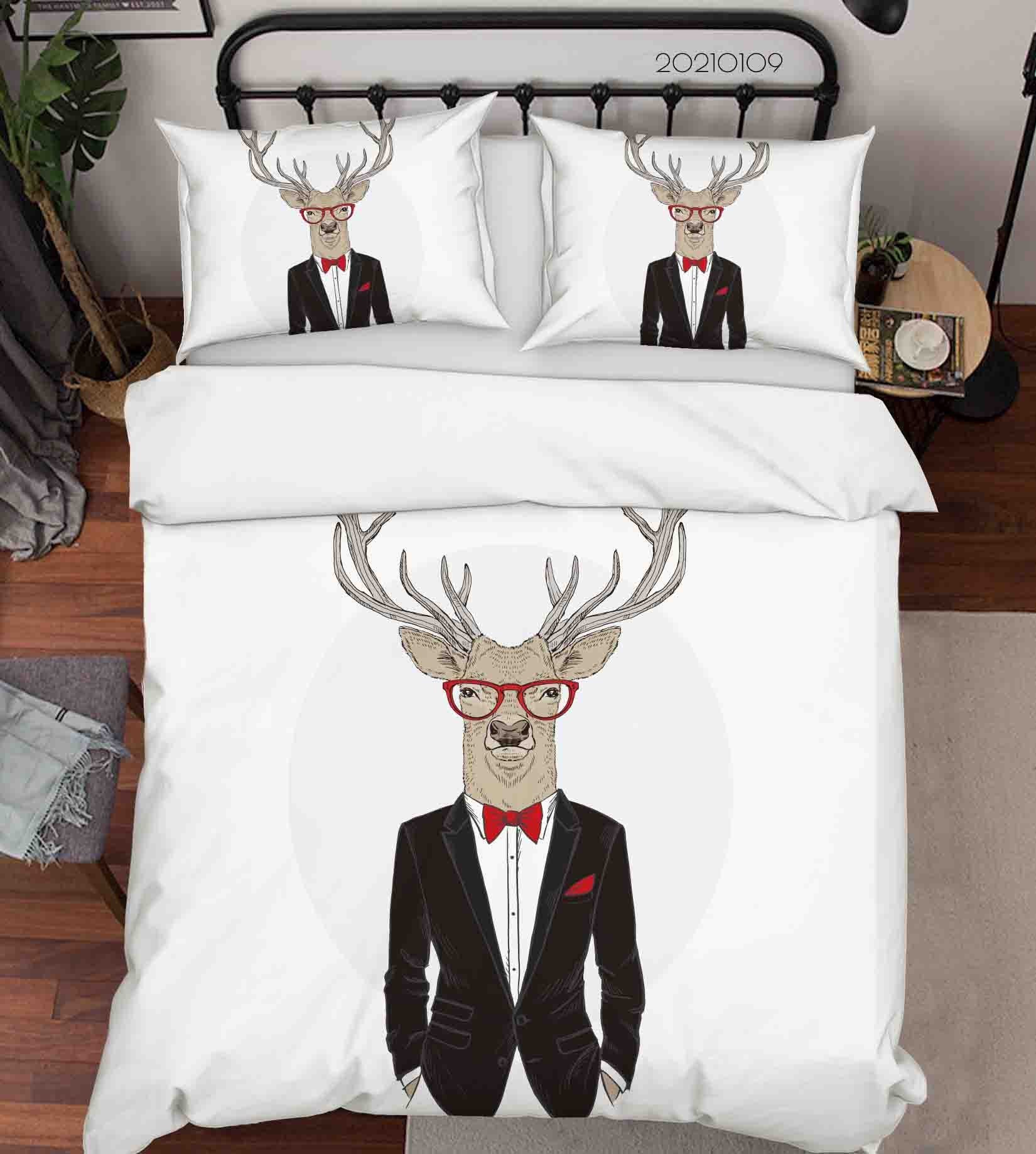 3D Cartoon Animal Mr. Deer Quilt Cover Set Bedding Set Duvet Cover Pillowcases 69 Lqh