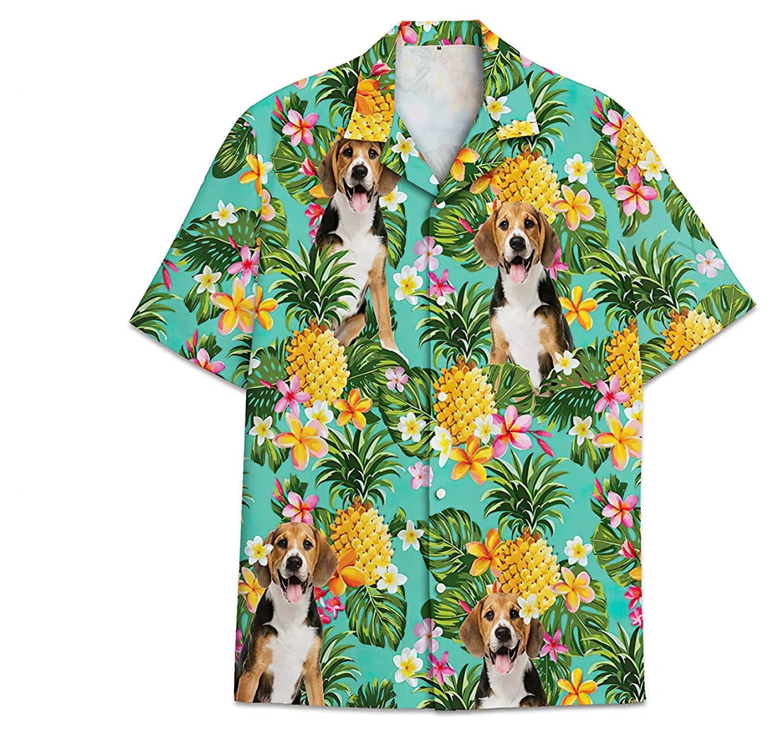 Dog Beagle Pineapple Pattern Short Tall Hawaii Button Up Aloha Shirt For Women Ha78949