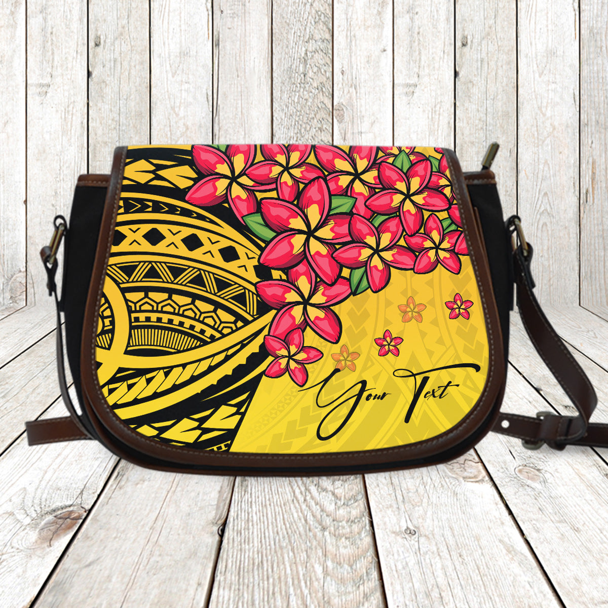 (Custom) Polynesian Plumeria Yellow Saddle Bag Personal Signature A24