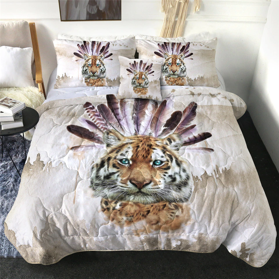 4 Pieces 3D Cute Tiger Comforter Set