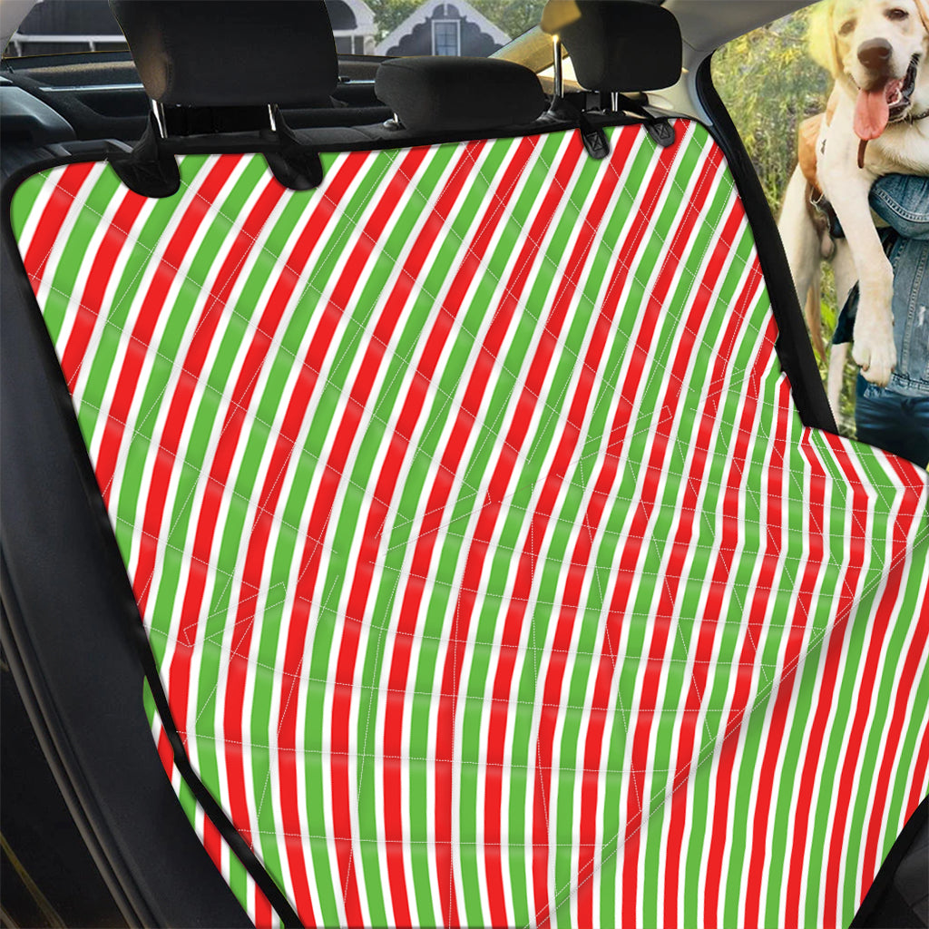 Red Green And White Candy Cane Print Pet Car Back Seat Cover