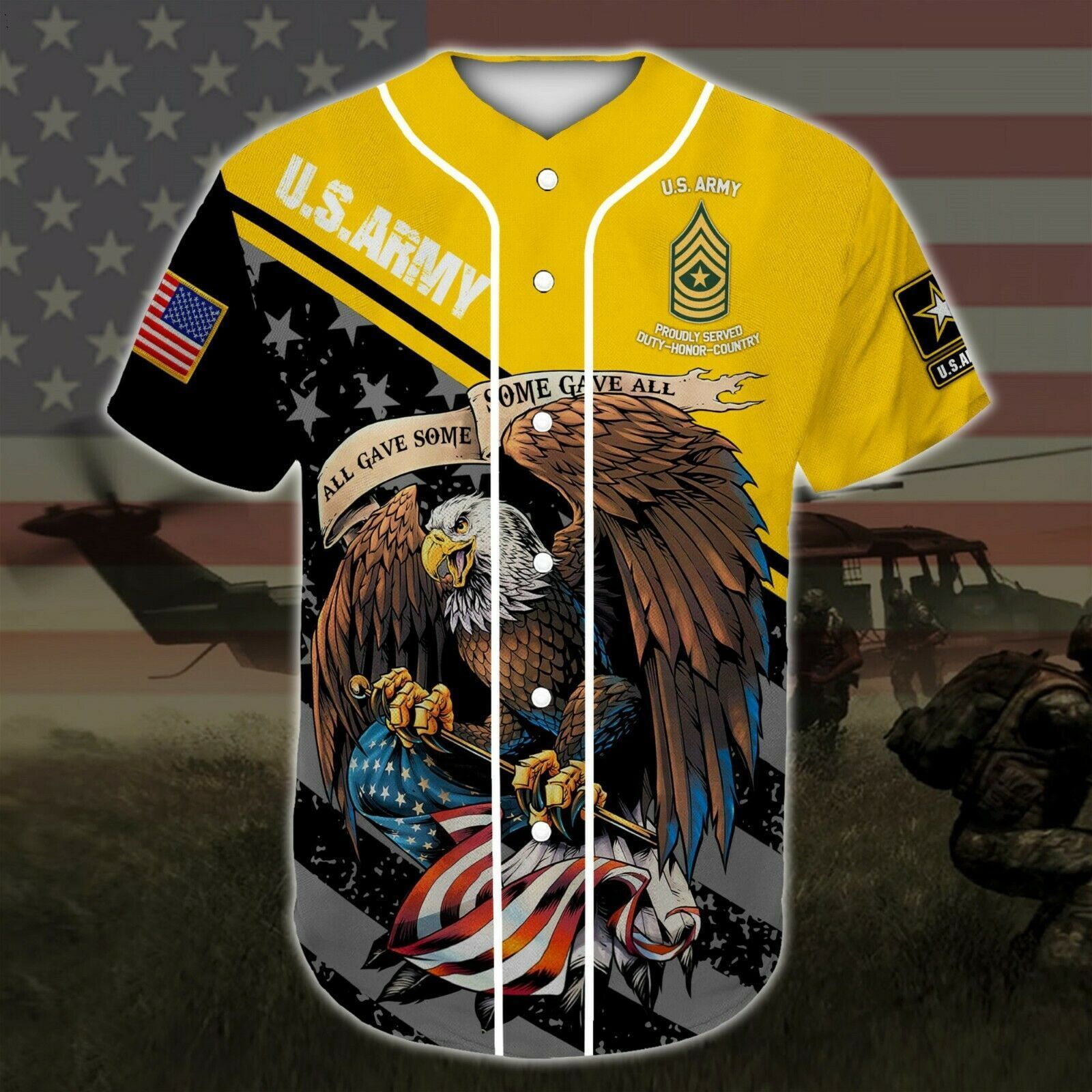 Custom Name Us Army All Over Print Baseball Jersey For Fans