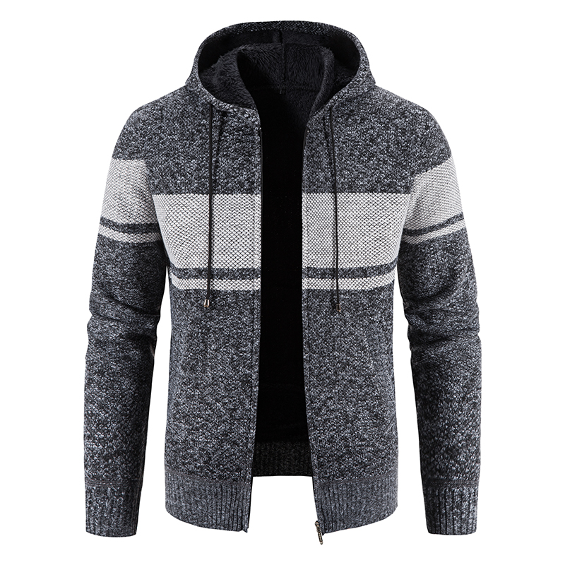 2022 Autumn and Winter New Men’s Casual Stitching Sweater Men’s Fleece Thickened Warm Hooded High-end Coat alx