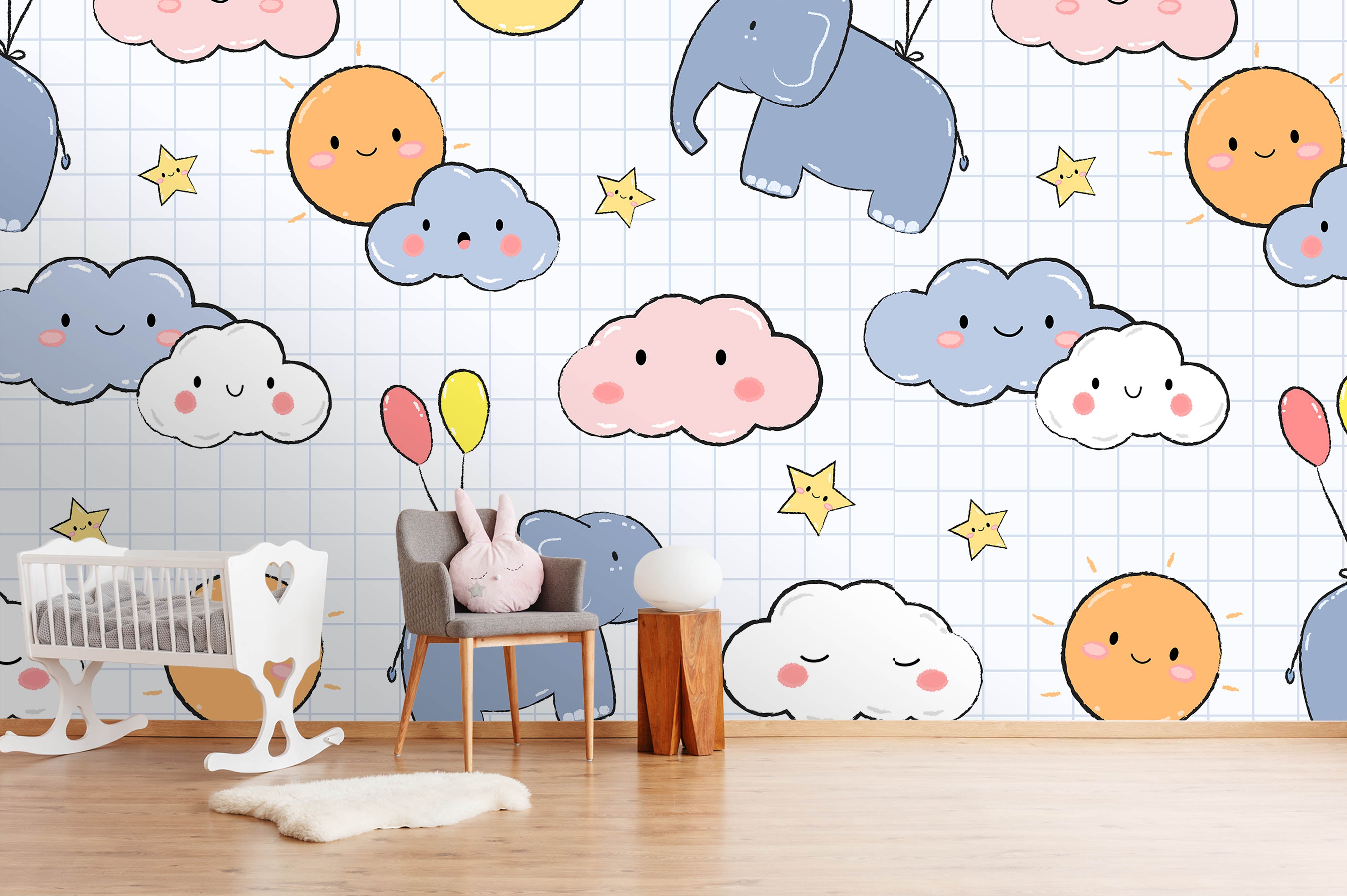 3D Cartoon Clouds Elephant Wall Mural Wallpaper 23