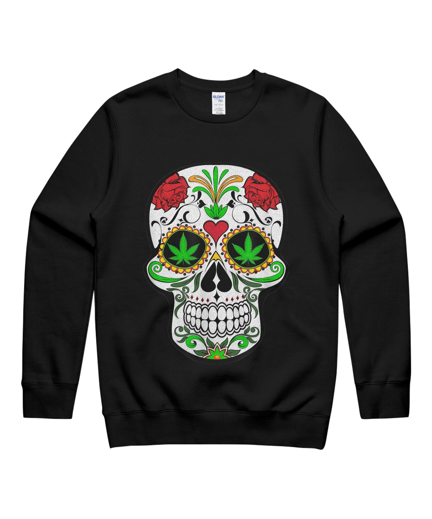 Sugar Skull And Weed Leaf Day Of The Dead Dia De Los Muertos Unisex Crewneck Sweatshirt