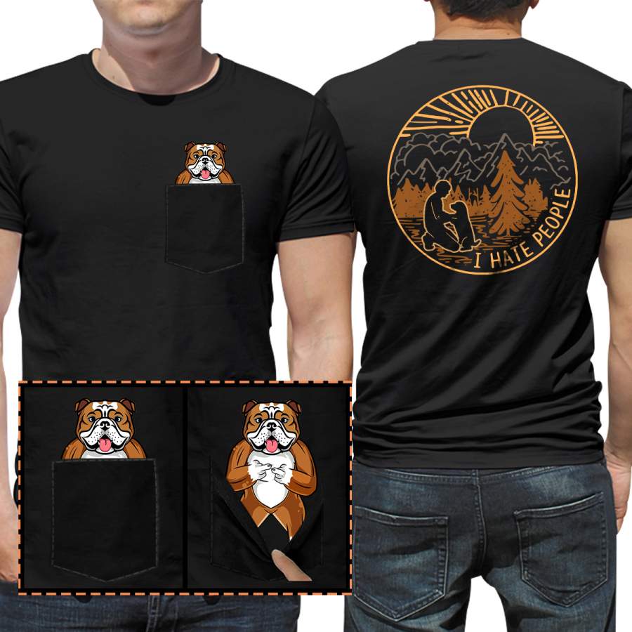Bulldog I Hate People Pocket T-Shirt