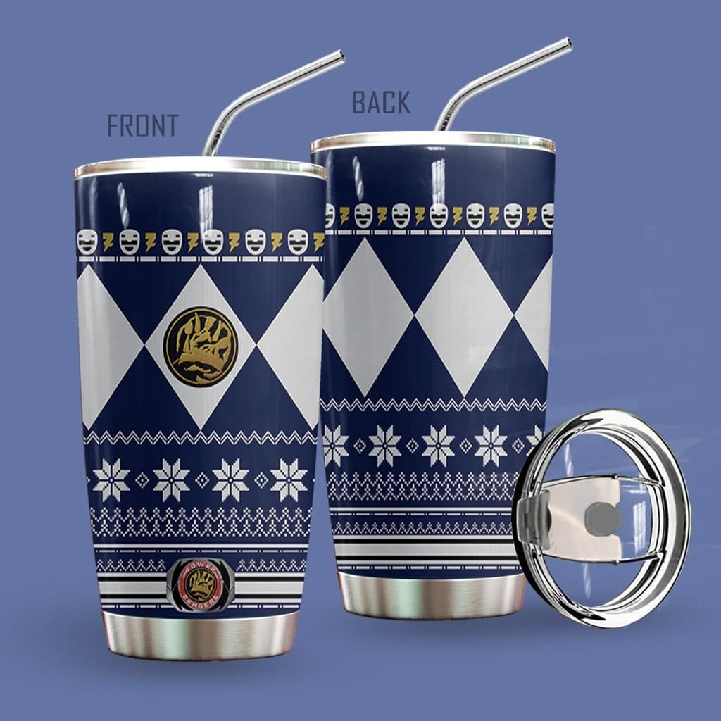 Alohazing 3D Blue Mighty Morphin Power Ranger Ugly Christmas Custom Tumbler