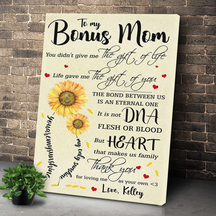 [Personalized Name] To My Bonus Mom – Gift For Mom For Mother’S Day, Best Idea For Home Decor For Family – Matte Canvas Premium Wall Art Canvas