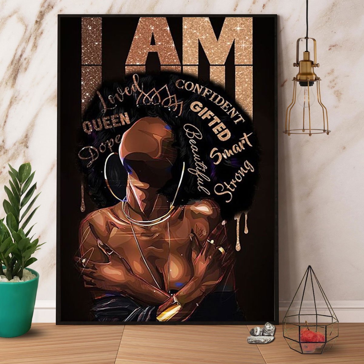 Black Queen Afro I Am Confident Beautiful Smart Girl  Poster No Frame Matte Canvas