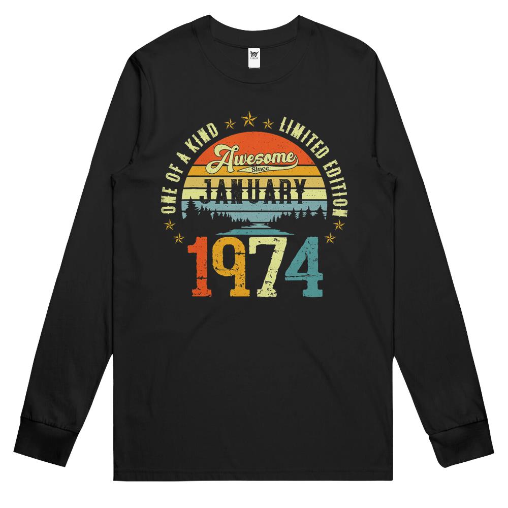 Awesome Since January 1974 Vintage 48Th Birthday Long Sleeve T Shirts