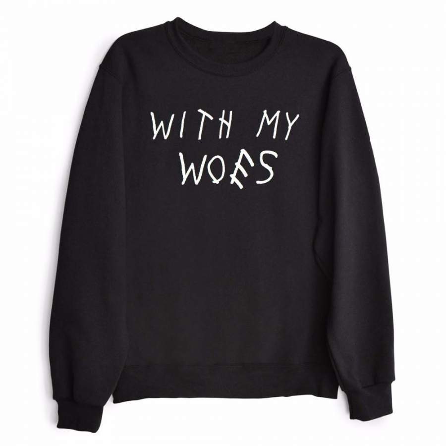 WITH MY WOES Women’s Casual Black Gray & White Drake Crewneck Sweatshirt